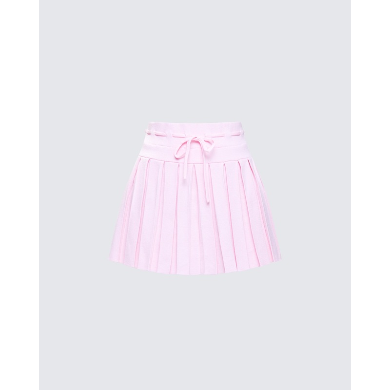 Lucien Pink Ribbon Path Knitted Pleated Skirt