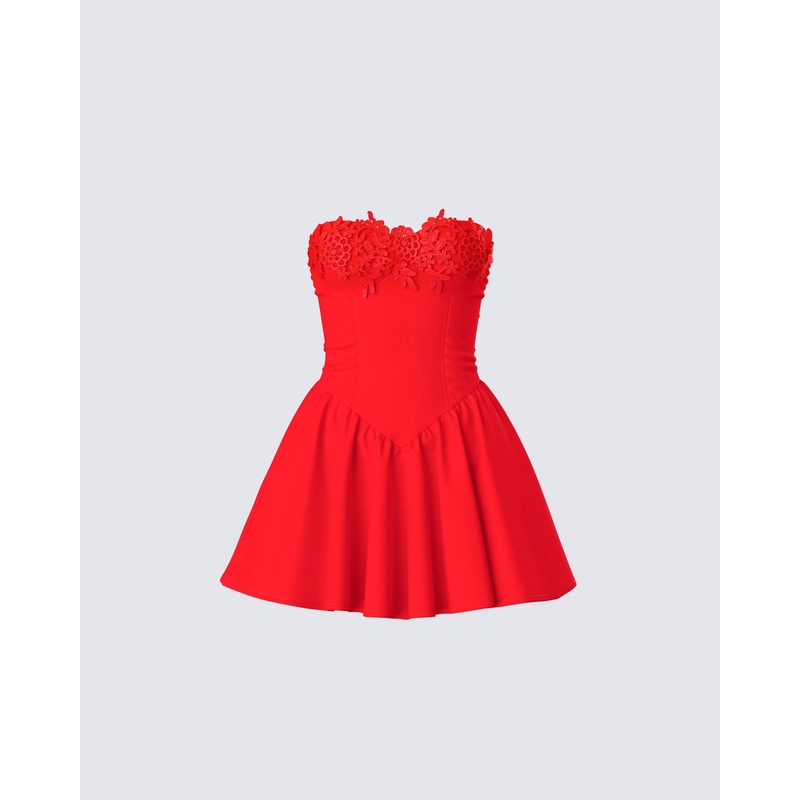 Sarai Red Lace Applique Mini Dress