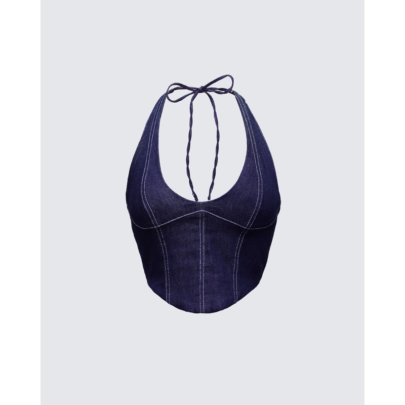 Harley Blue Denim Halter Top