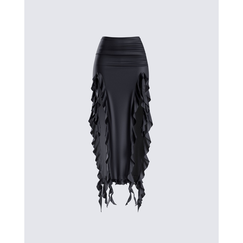 Veeti Black Jersey Ruffle Skirt