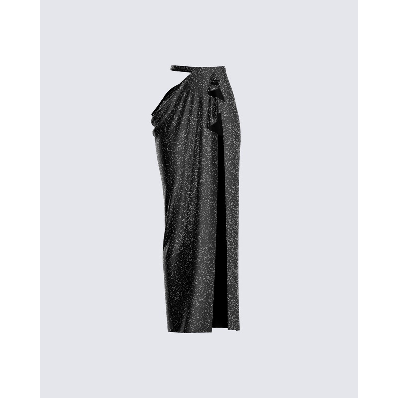 Whitney Black Shimmer Maxi Skirt