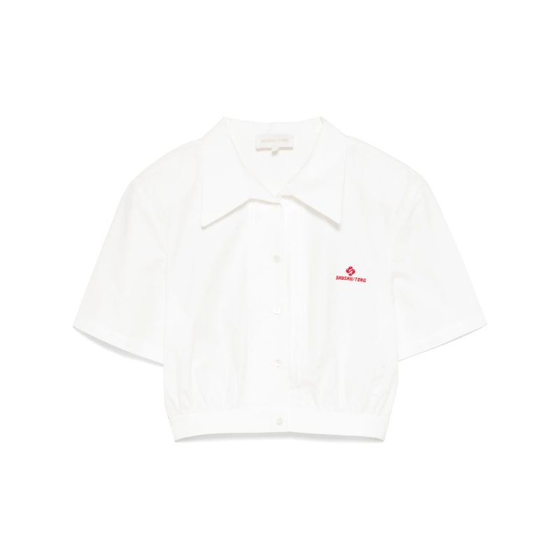 Short-Sleeved Tuck Blouse