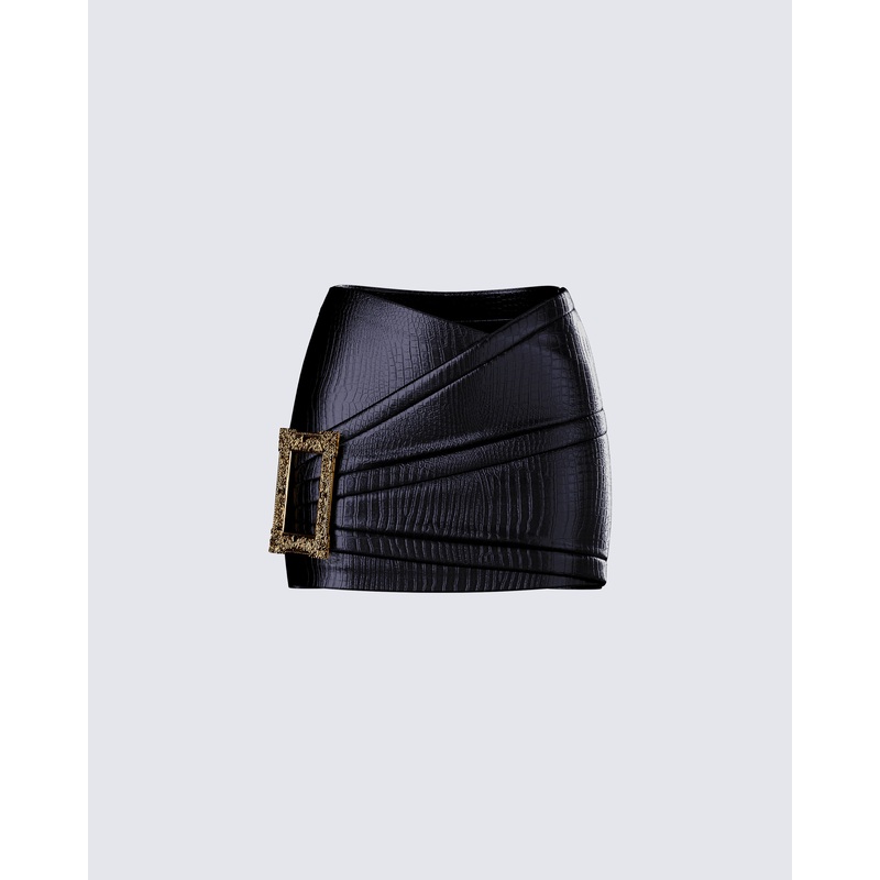 Whitley Black Vegan Leather Croc Micro Mini Skirt