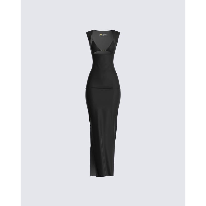 Jett Black Knit Cut Out Maxi Dress