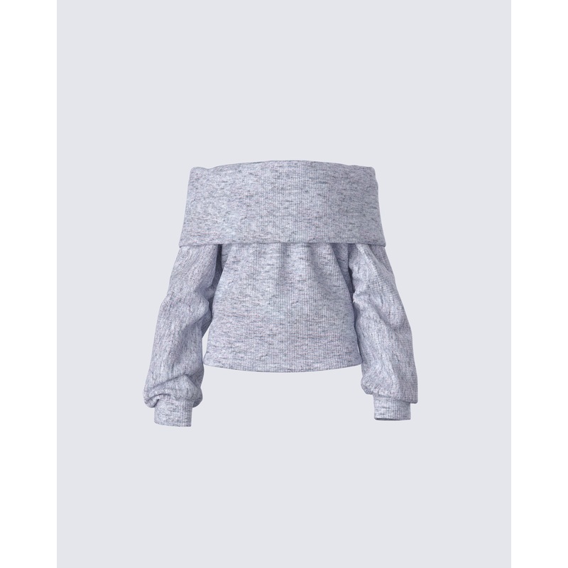 Nesa Grey Off Shoulder Sweater Top