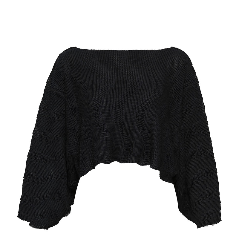 Wave Knit Stretch Pleats Top