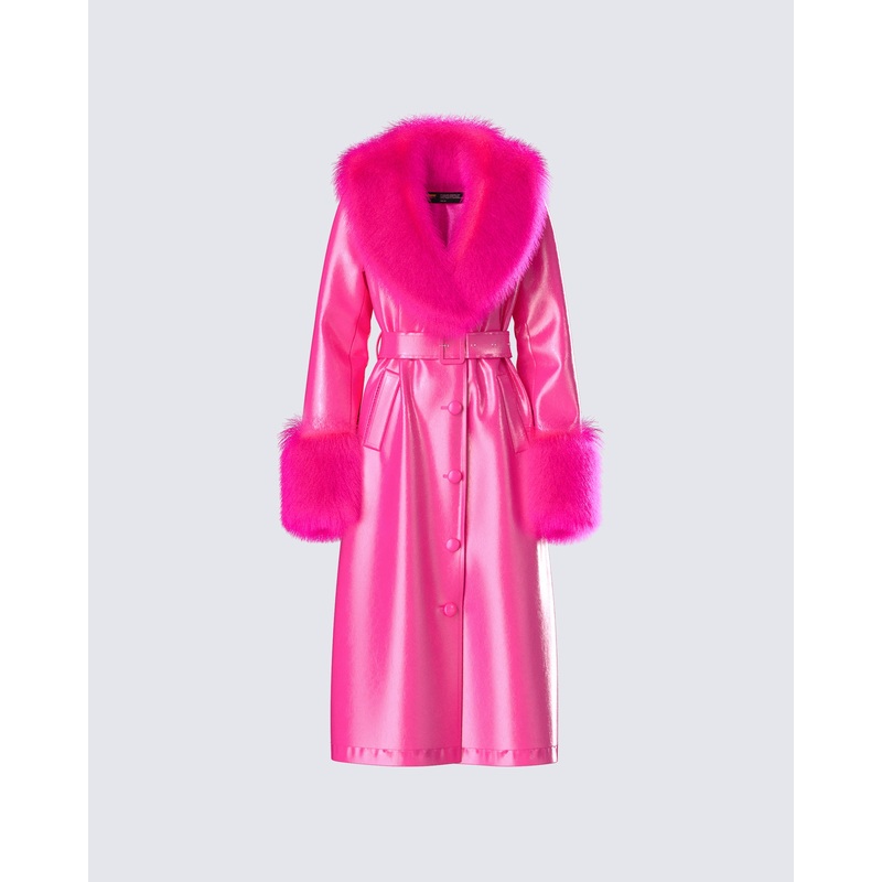 Willa Pink Vegan Fur Leather Coat