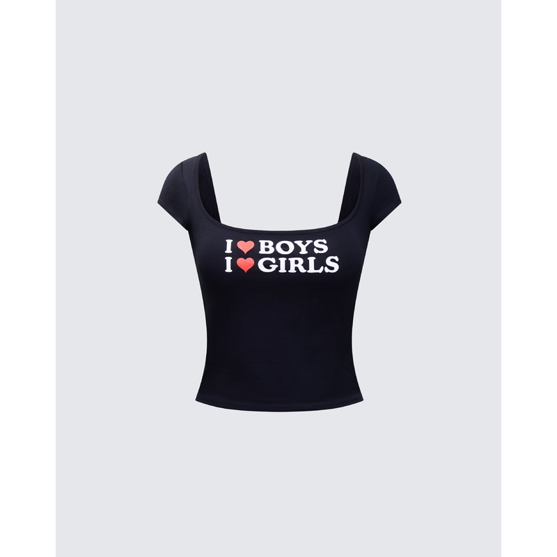 Zoya Black Slogan Scoop Neck Tee