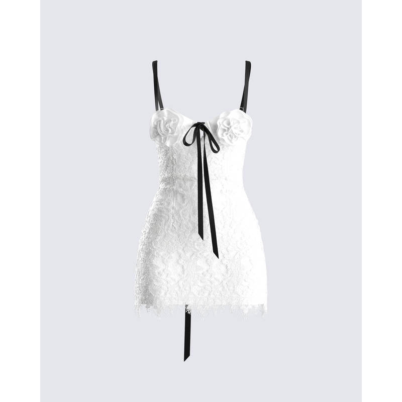 Daisy White Lace Floral Mini Dress