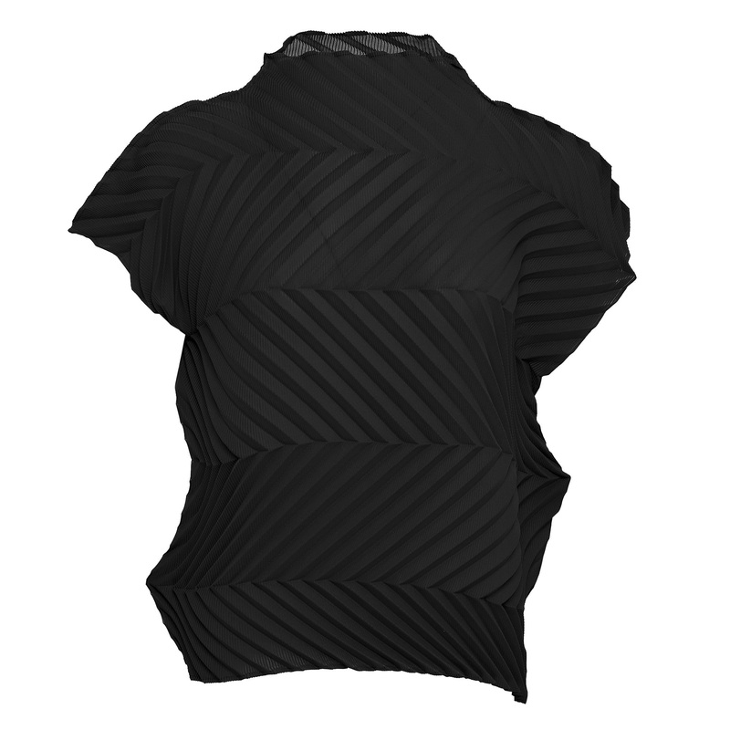 Zig Zag Pleats Short Sleeve High Neck Top