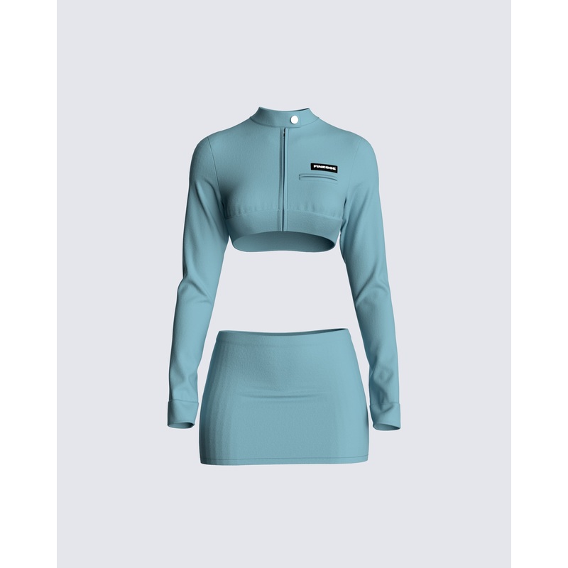 Jones Blue Top & Skirt Set