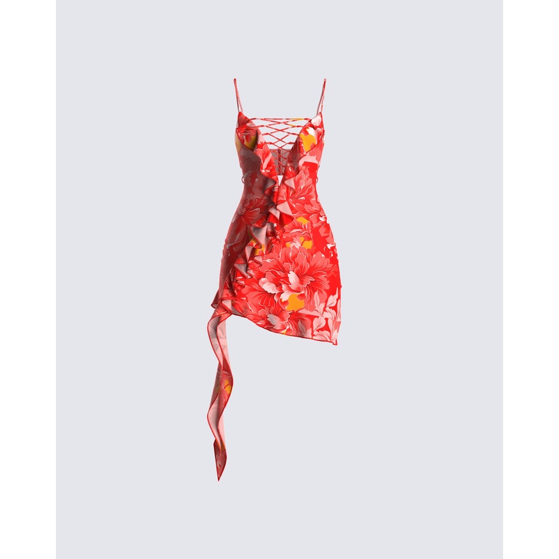 Aviva Red Floral Print Mini Dress