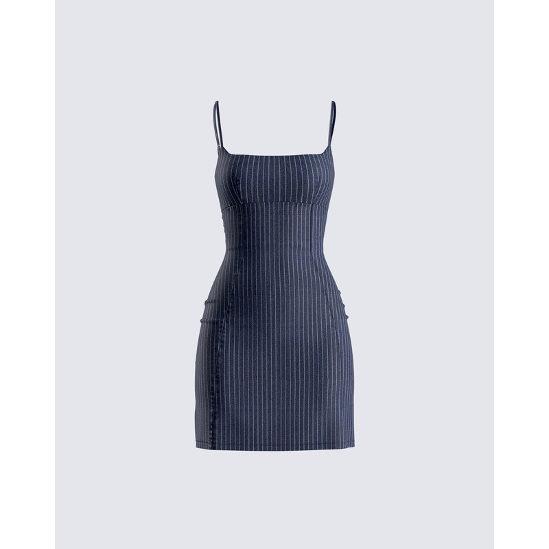 Suzanne Navy Pinstripe Mini Dress
