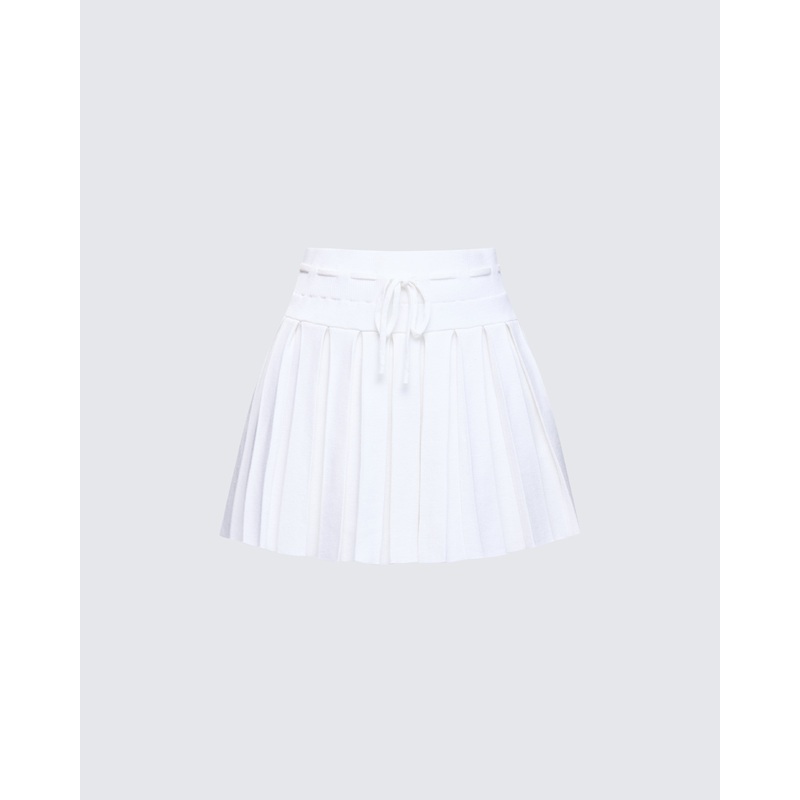 Lucien White Ribbon Path Knitted Pleated Skirt