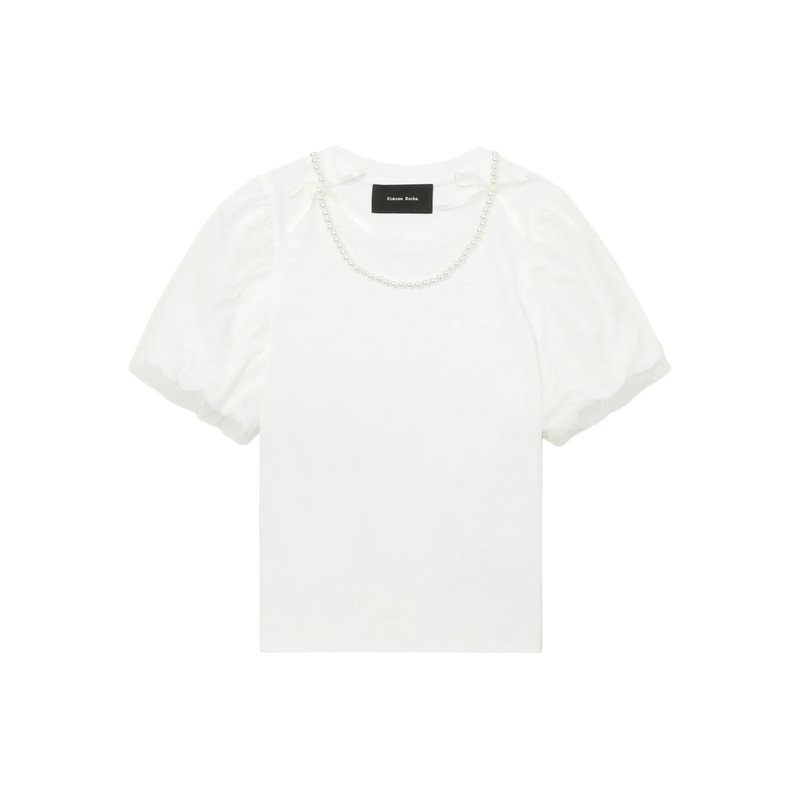 Tulle Overlay Puff Sleeve T-Shirt