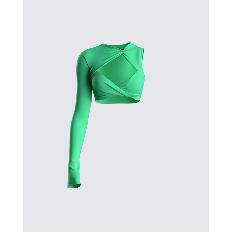 Domino Green Jersey Asymmetric Top
