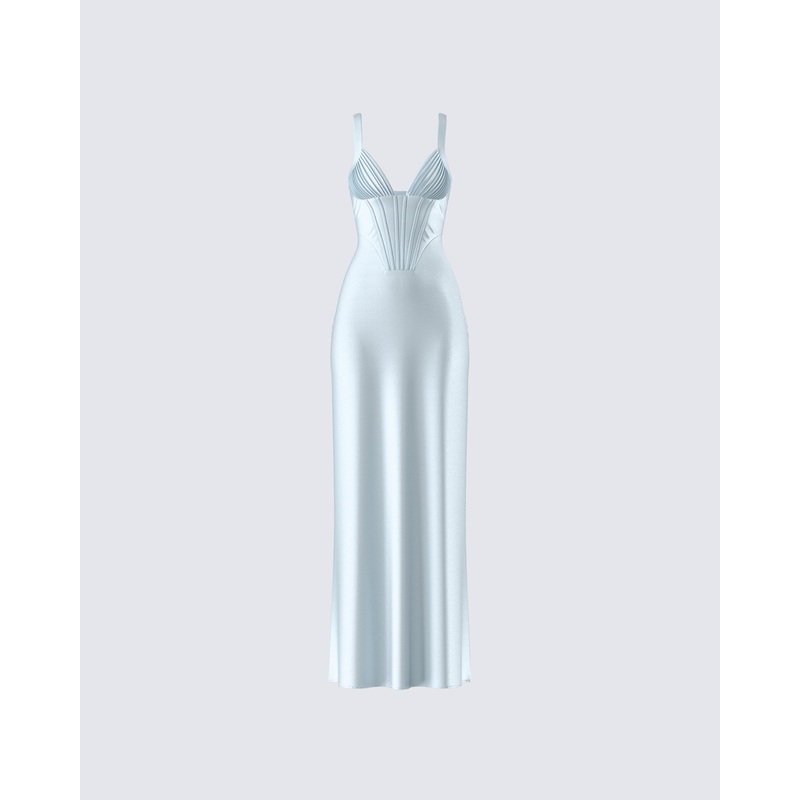 Rasha Teal Satin Corset Maxi Dress