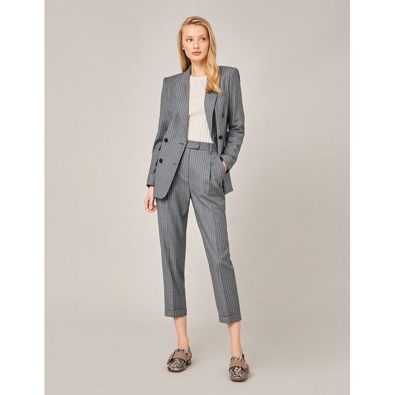 STRIPE CROP LEG SUITING PANTS