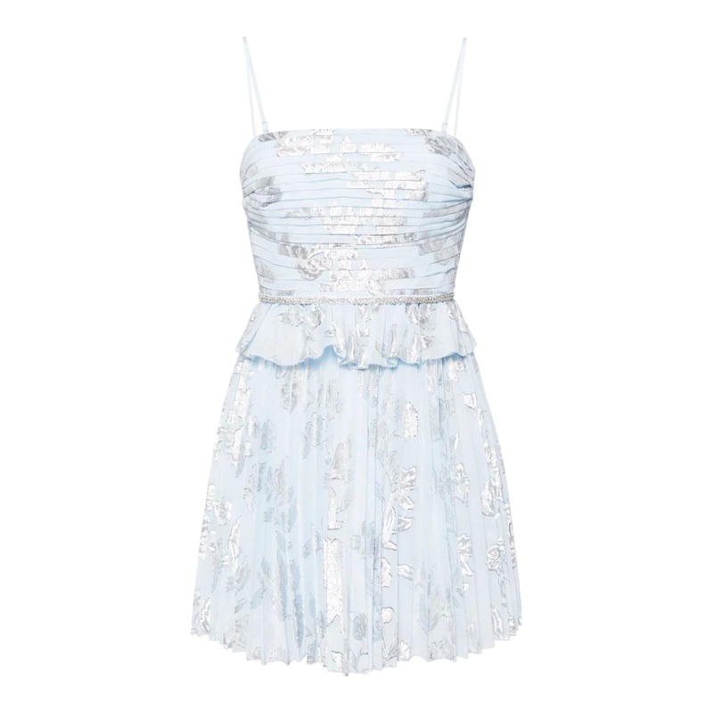 Blue Metallic Floral Mini Dress