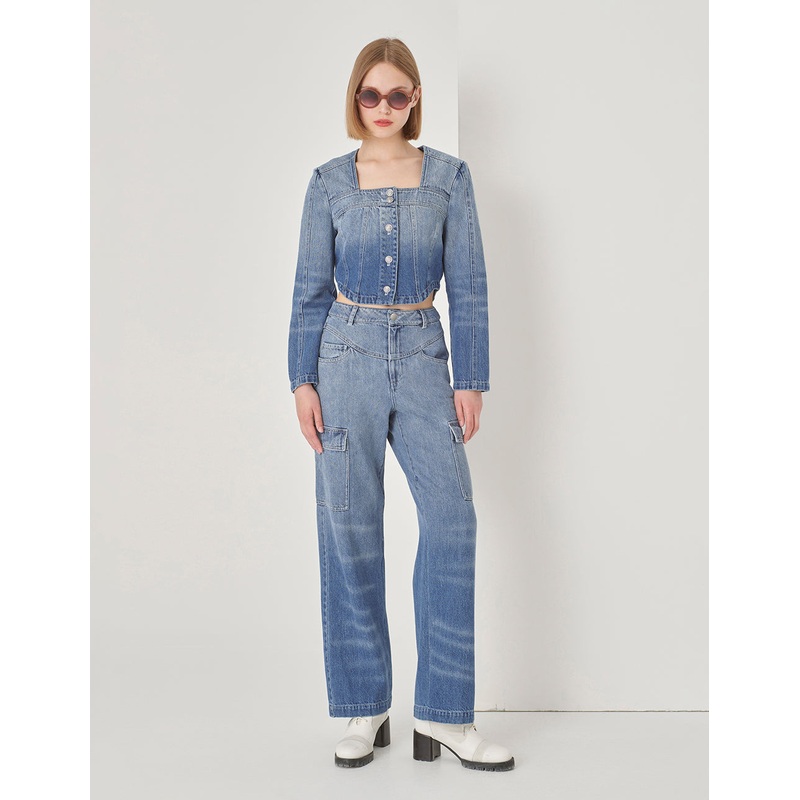 Denim Ombre Multi-Pocket Relaxed Straight-Leg Jeans