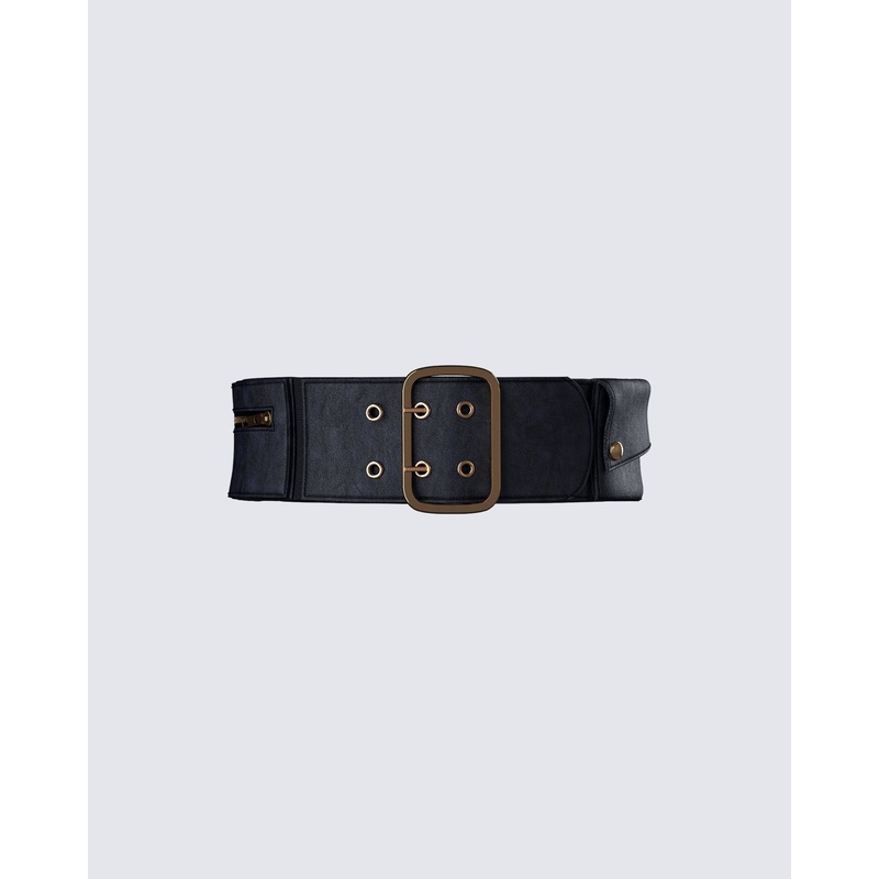 Marina Black Leather Wide Belt