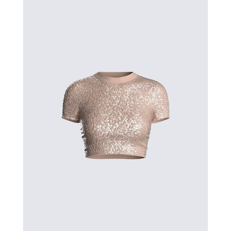 Tatiana Beige Sequin Cropped Top