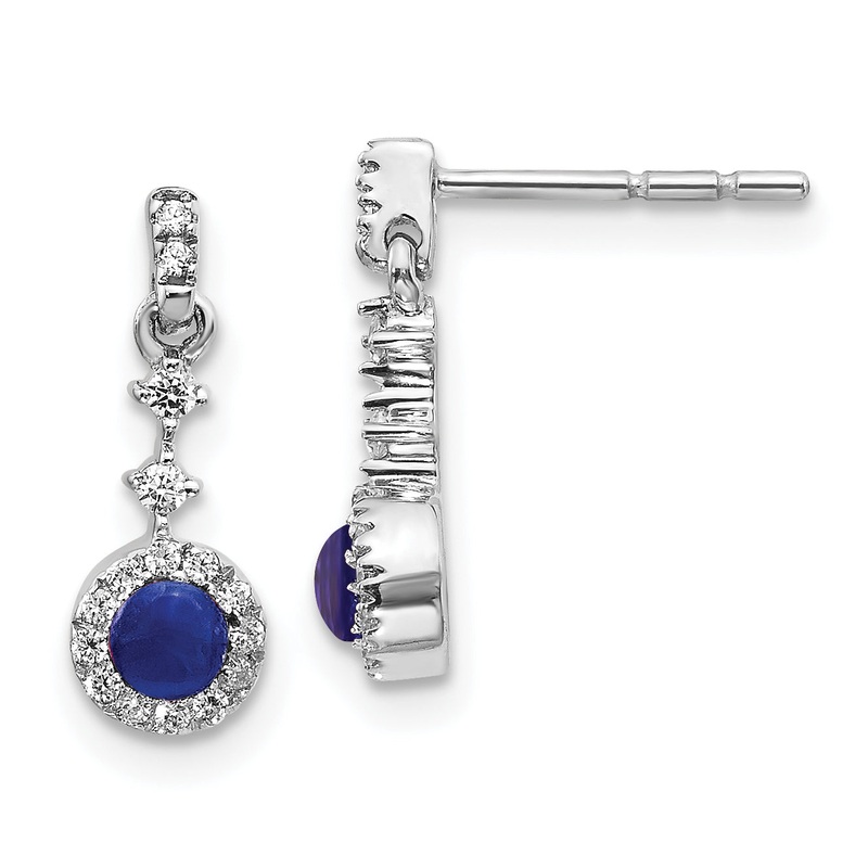 14k White Gold 1/6 Ct. Lab Grown Diamond VS/SI+ G+ and Cabochon Created Sapphire Dangle Post Earrings