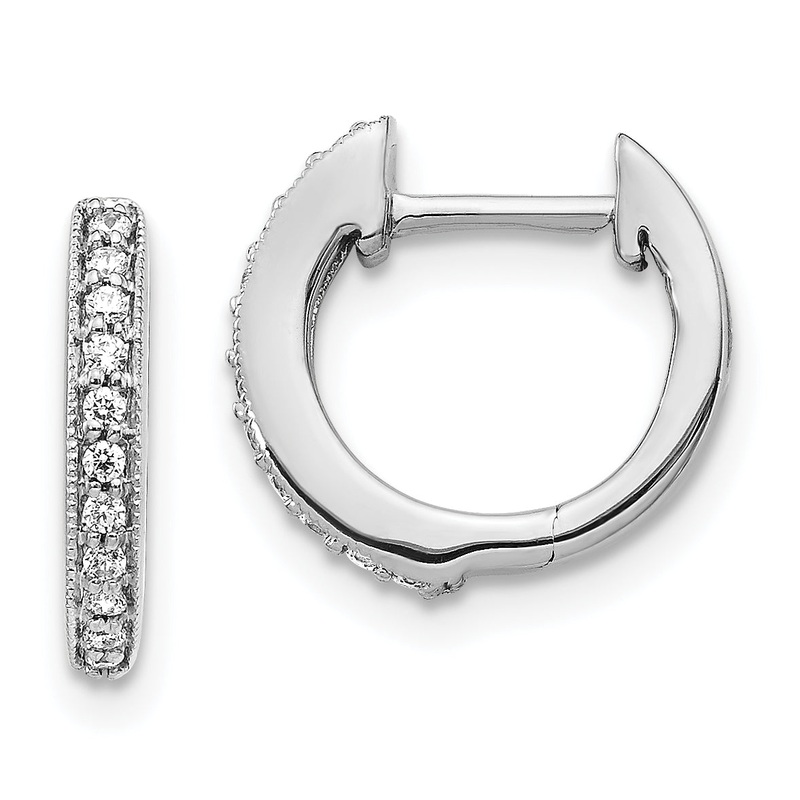 14k White Gold 1/8 Ct. Lab Grown Diamond VS/SI+ G+ Hinged Hoop Earrings