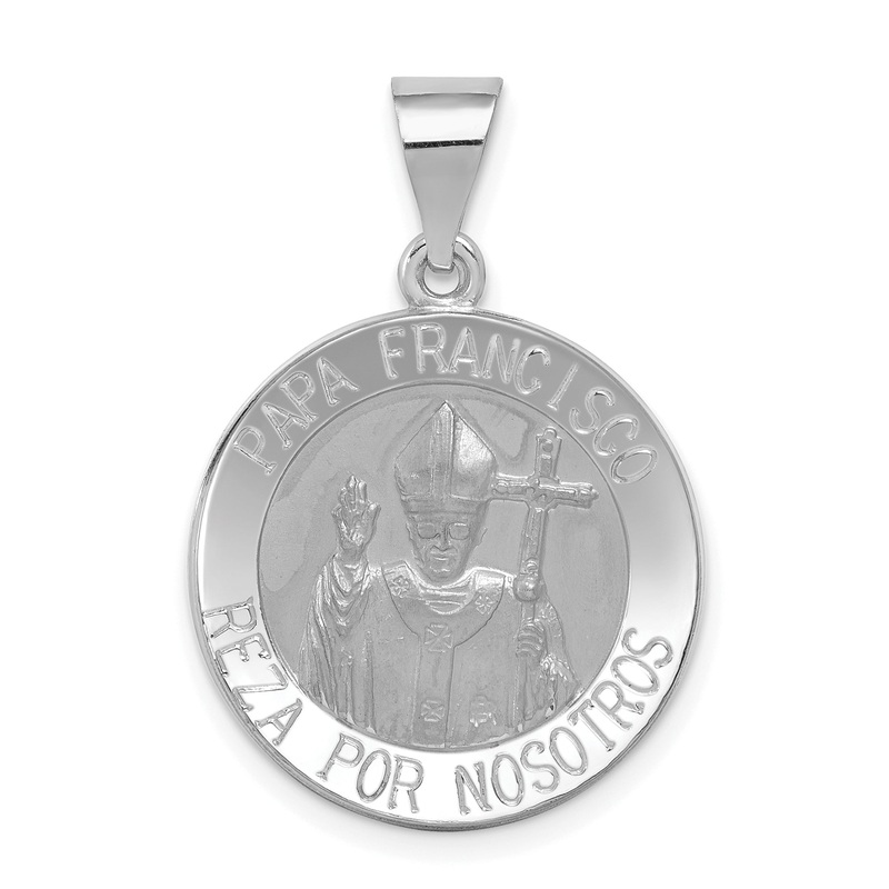 14k White Gold 14K White Gold Satin and Polished Hollow Pope Francisco Medal