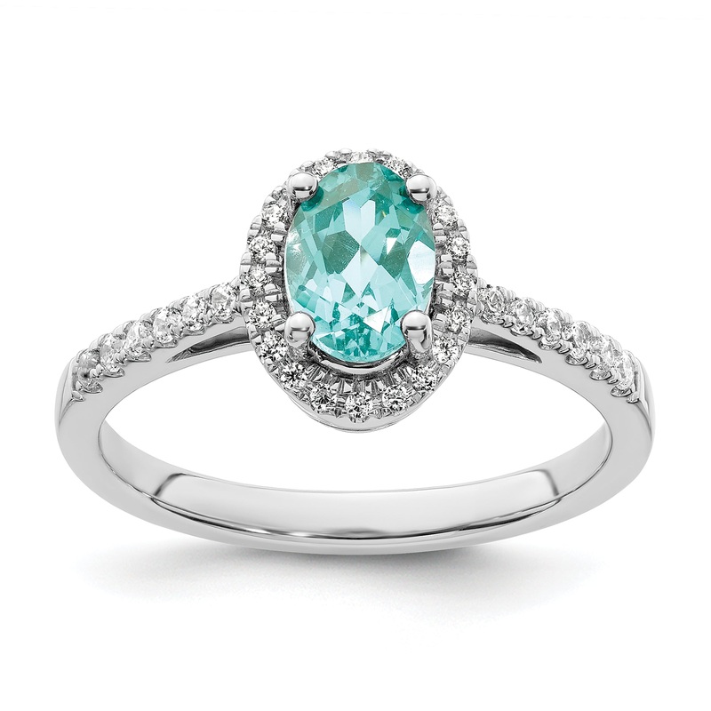 Pure Serenity 14k White Gold 1/5 Ct. Lab Grown Diamond VS/SI+ G+ and Lab Created Paraiba Ring