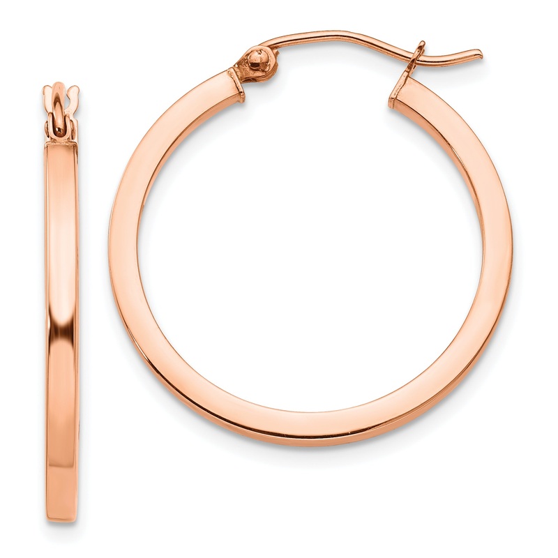10K Rose Gold Lightweight Square Tube Hoop Earrings