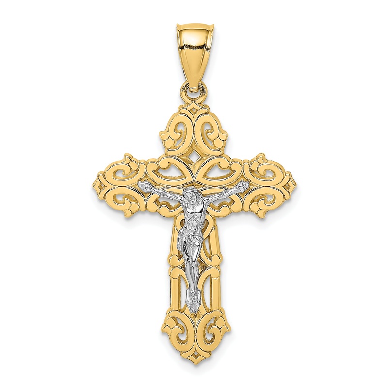 10K Two-Tone 10K Crucifix W/ Scrolled Tips Charm