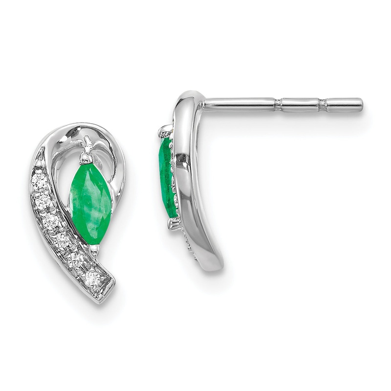 10K White Gold 1/20Ct Diamond And Emerald Earrings