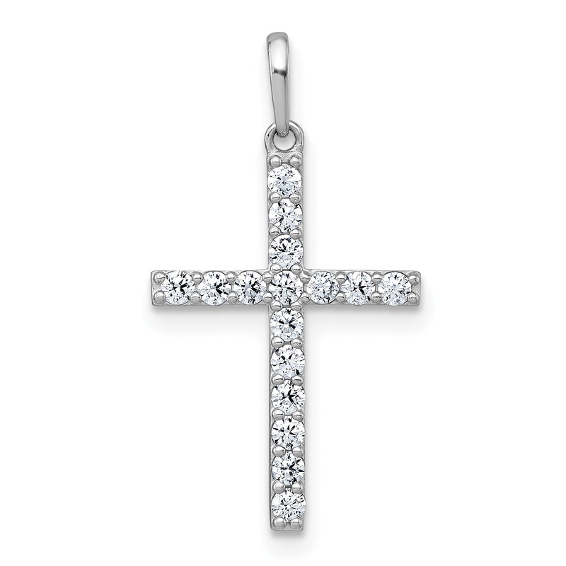 10K White Gold Polished Cz Latin Cross Pendant