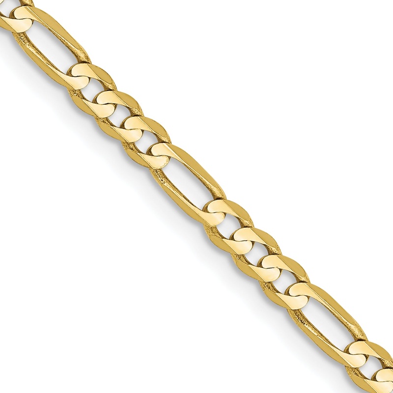 10K Yellow Gold 10K 3mm Flat Figaro Chain