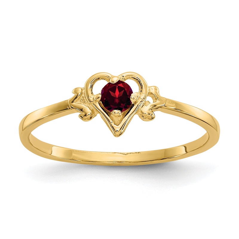 10K Yellow Gold 10K Garnet Birthstone Heart Ring