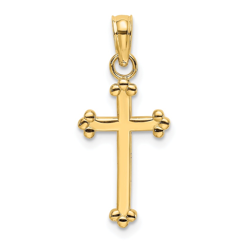10K Yellow Gold 10K Polished Beaded Cross