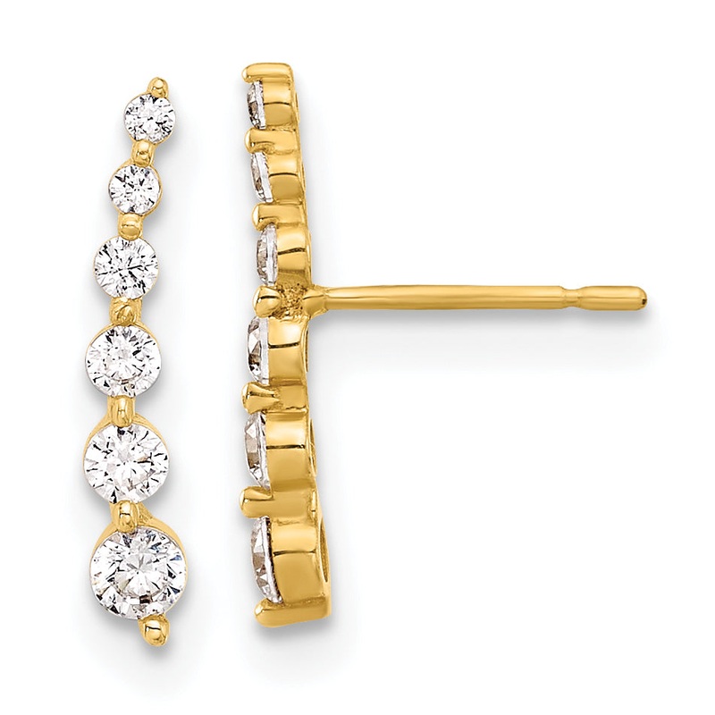 10K Yellow Gold 10K Polished Curved Bar Cz Post Earrings