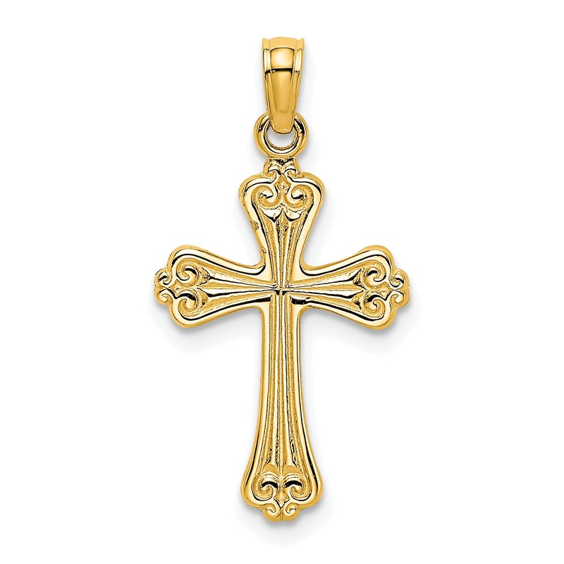 10K Yellow Gold 10K Polished Engraved Cross Charm