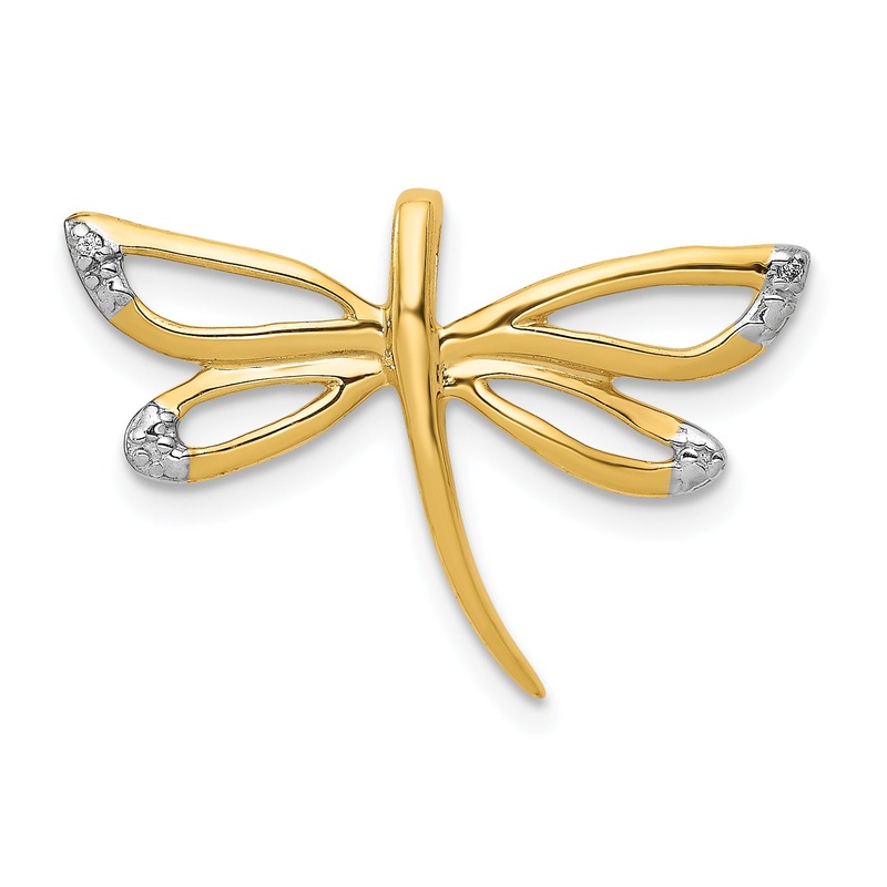 10K Yellow Gold Diamond W/Rhodium Accent Dragonfly Chain Slide
