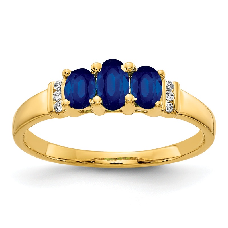 10K Yellow Gold Polished Triple Sapphire And Diamond 3-Stone Ring