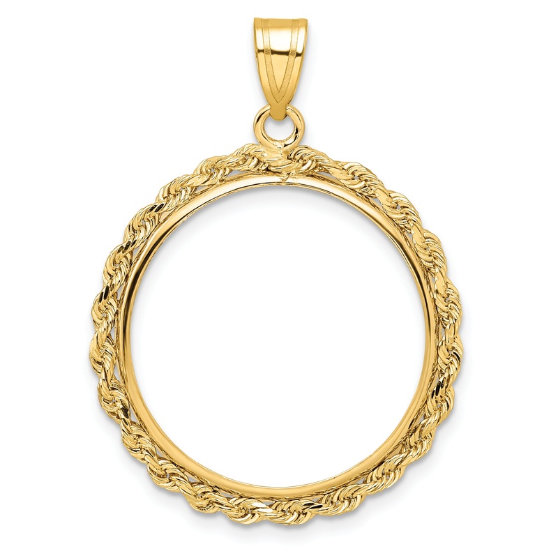10K Yellow Gold Wideband Distinguished Coin Jewelry Polished Rope 22.0mm Prong Bezel Pendant