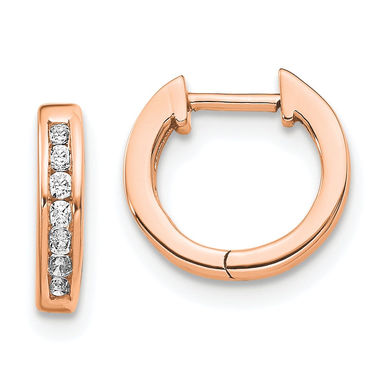 14k Rose Gold 1/8 Ct. Lab Grown Diamond VS/SI+ G+ Hinged Hoop Earrings