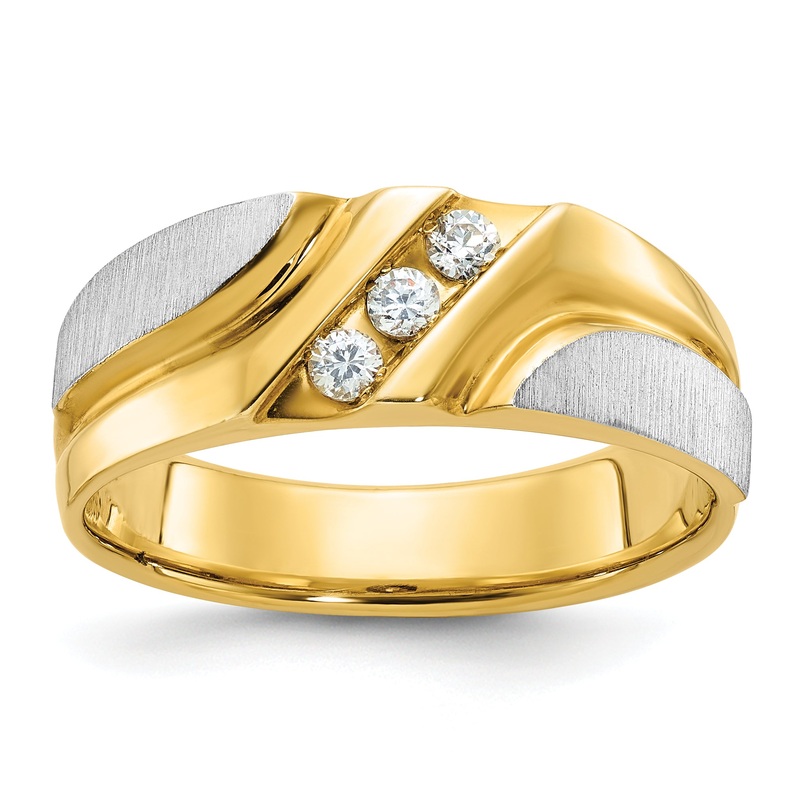14k Two-tone Two Tone 1/6 Ct. Lab Grown Diamond VS/SI+ G+ Polished Satin and Grooved Men’s Ring
