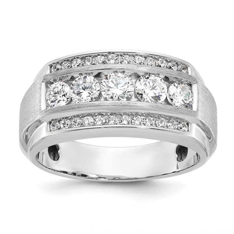14k White Gold 1 7/8 Ct. Lab Grown Diamond VS/SI+ G+ Polished and Satin Three Row Men’s Ring