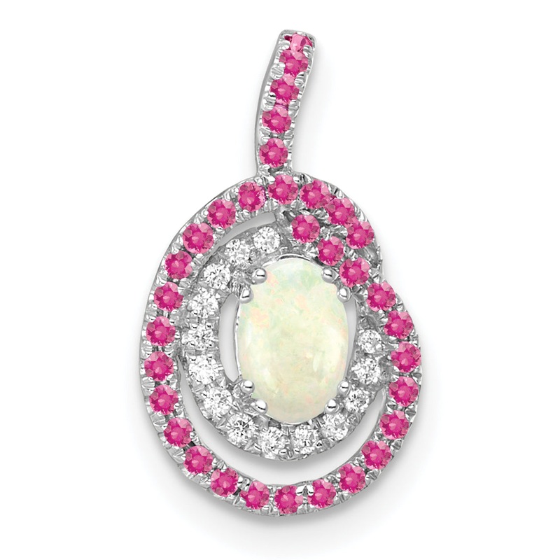 14k White Gold 14k White Gold Pink Tourmaline/Opal & Diamond Chain Slide