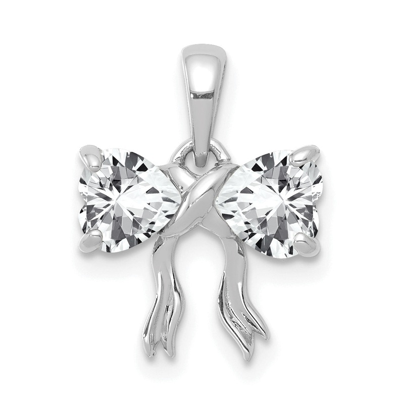 14k White Gold 14k White Gold Polished White Topaz Bow Pendant