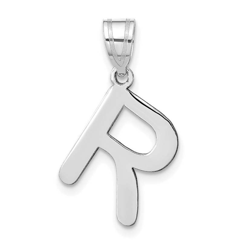 14k White Gold 14kw Polished Bubble Letter R Initial Pendant