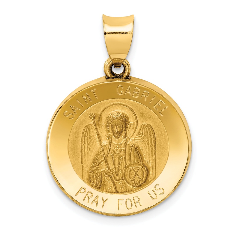 14k Yellow Gold 14k Polished and Satin St Gabriel Medal Hollow Pendant