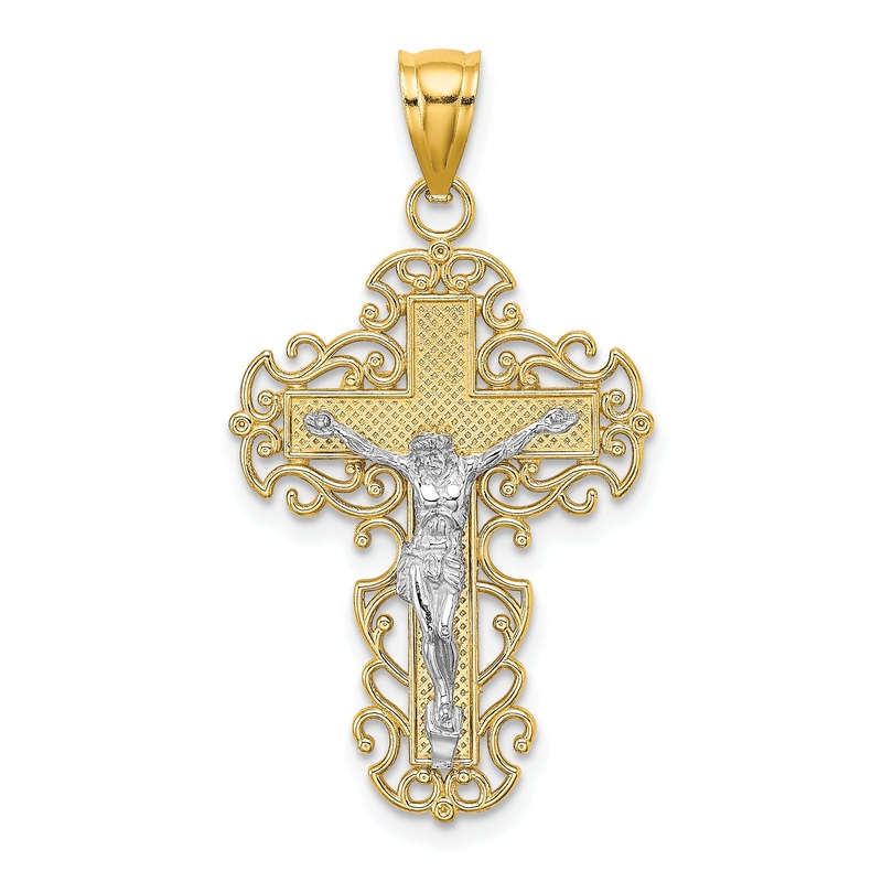 10K Two-Tone 10K Two-Tone W/Lace Trim Crucifix Charm